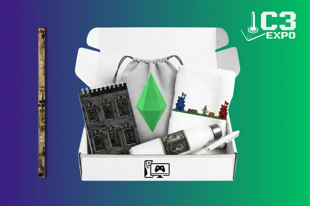 Kit XP versão PC: caixa com sacochila, caderneta, garrafa térmica, toalha, caneta e cordão